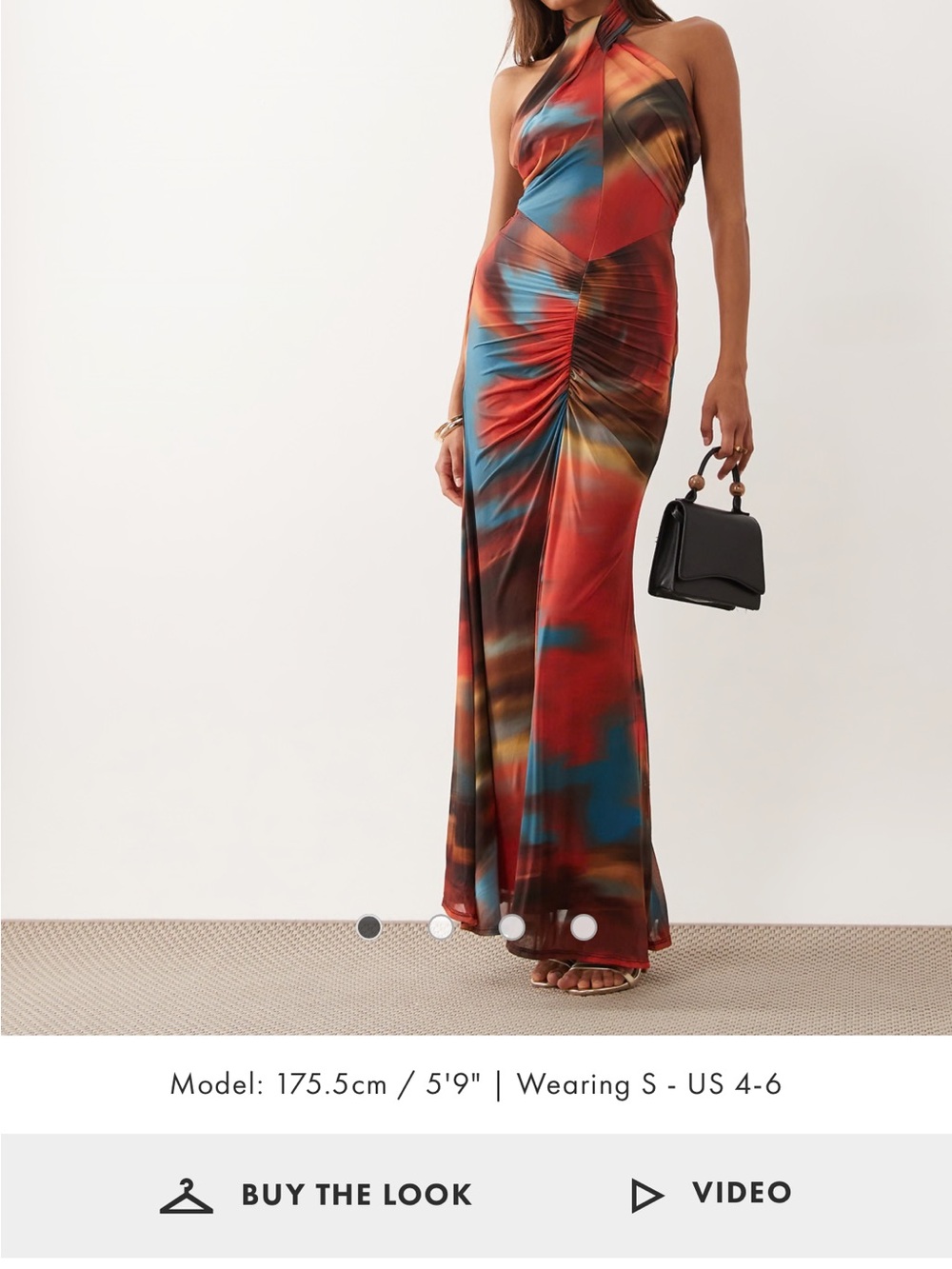 ASOS Multi‑Color Halter Maxi Dress in Red, Blue, Brown